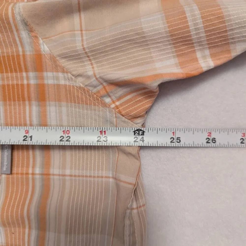 Columbia Button Down Shirt Mens Large Orange‎ Plaid Short Sleeve Cotton